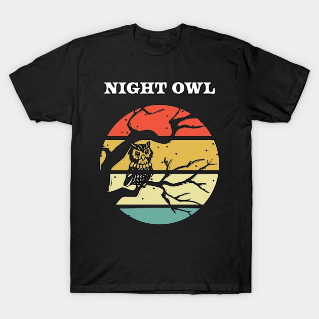 Halloween Night Owl Retro Vintage Moon T-Shirt by CoffeeandTeas